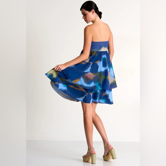 NWT Shan Canada Serena Silk Multicolor Strapless Dress tiered excellent Size 6 - Picture 9 of 10